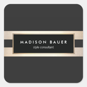 Modern Elegant Gold and Black Stripes Square Sticker