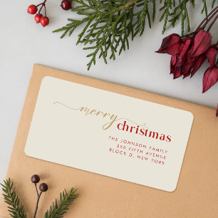 Modern Elegant Gold and Red Script Return Address Label