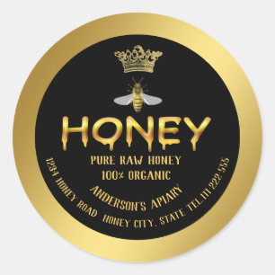 Modern elegant gold bee crown honey comb honey jar classic round sticker