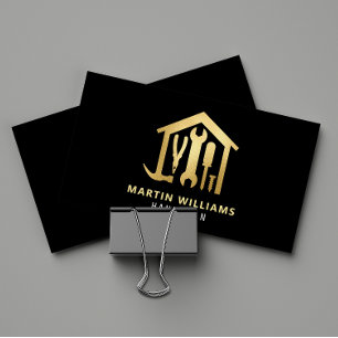 Modern Elegant Gold & Black Handyman  Business Card