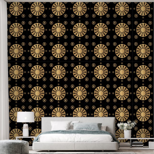 Modern Elegant Gold Black Pattern Wallpaper (Bedroom)