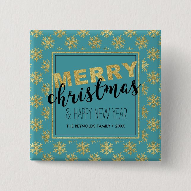 Modern Elegant Gold Blue Merry Christmas - Button (Front)
