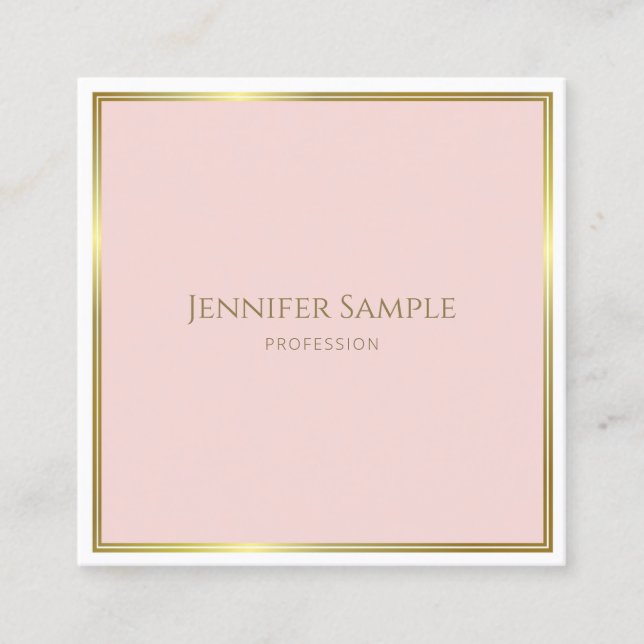 Modern Elegant Gold Blush Pink White Template Luxe Square Business Card (Front)