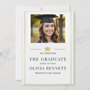 Modern Elegant Gold Border Photo Graduation Invitation