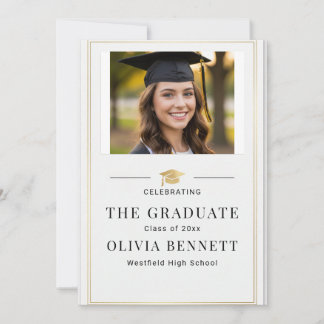 Modern Elegant Gold Border Photo Graduation Invitation