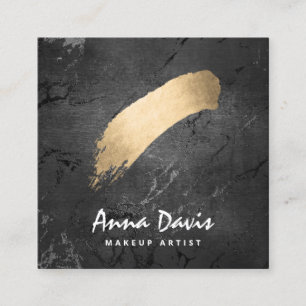 Modern elegant gold brushstroke makeup artist square business card