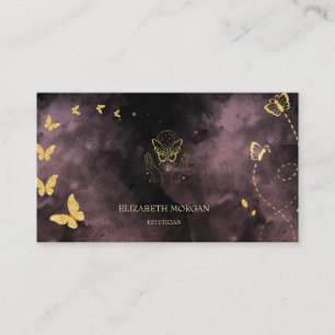 Modern Elegant Gold Butterflies Black Business Card