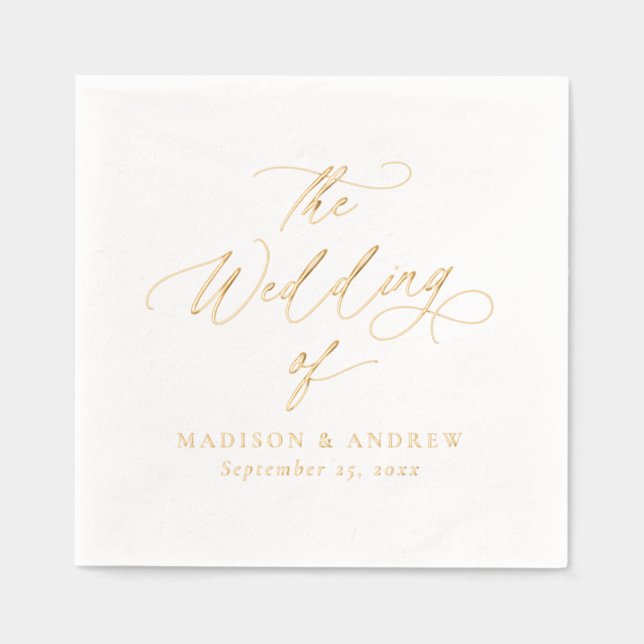 Modern Elegant Gold Calligraphy Wedding Foil Napkins (Front)