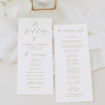 Modern Elegant Gold Calligraphy Wedding Program<br><div class="desc">This elegant wedding program features the phrase "The Wedding of" in stunning gold calligraphy against a classic white background. Customisable with your names, wedding date, and ceremony details in bold gold lettering, the program offers a luxurious and timeless look. The reverse side of the program beautifully lists the names of...</div>