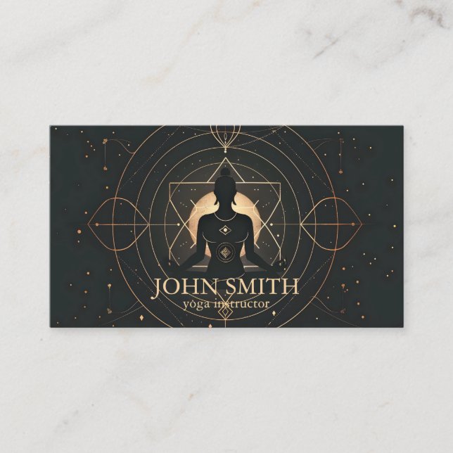 Modern Elegant Gold Chakra Spiritual Energy Yoga  Business Card (Front)