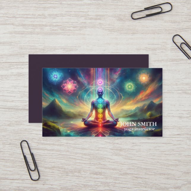 Modern Elegant Gold Chakra Spiritual Energy Yoga  Business Card (Front/Back In Situ)