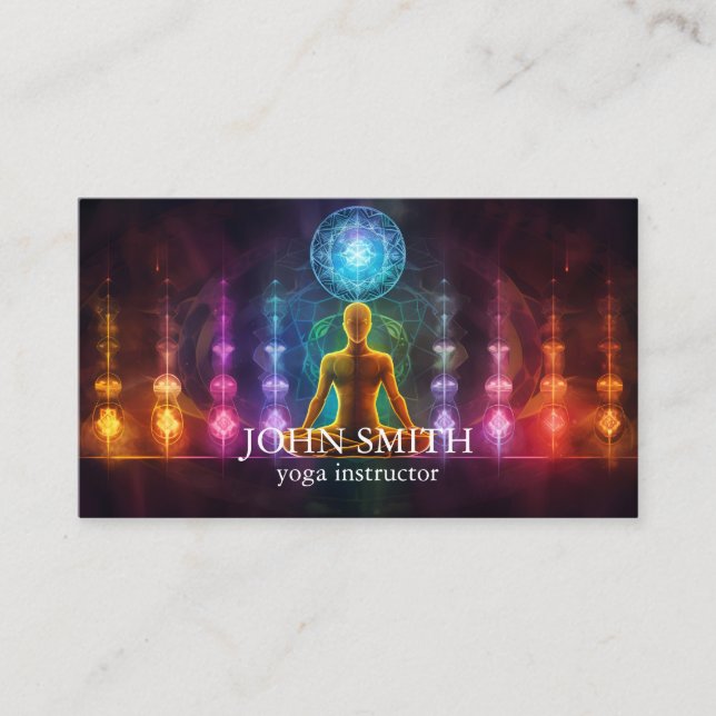Modern Elegant Gold Chakra Spiritual Energy Yoga  Business Card (Front)