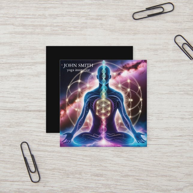 Modern Elegant Gold Chakra Spiritual Energy Yoga  Square Business Card (Front/Back In Situ)