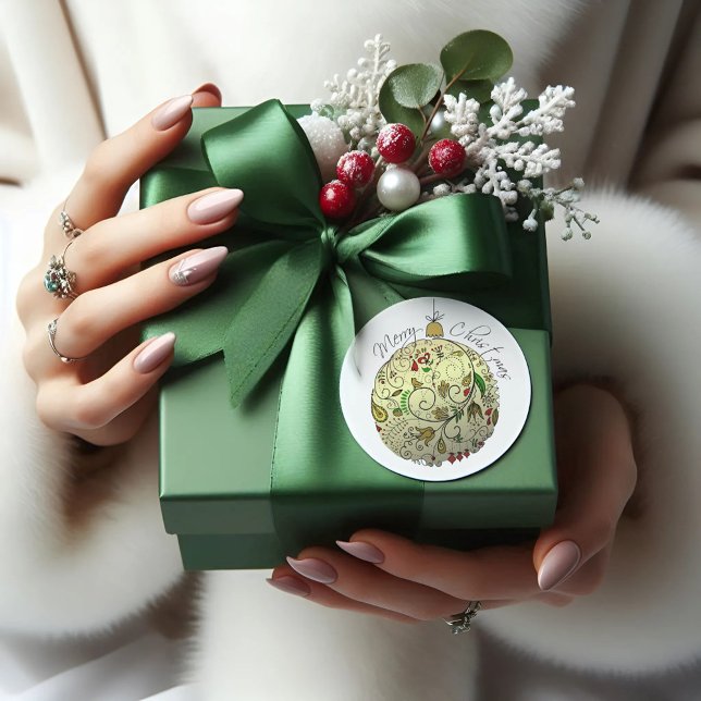 Modern Elegant Gold Christmas Doodle Ornament Classic Round Sticker (Creator Uploaded)