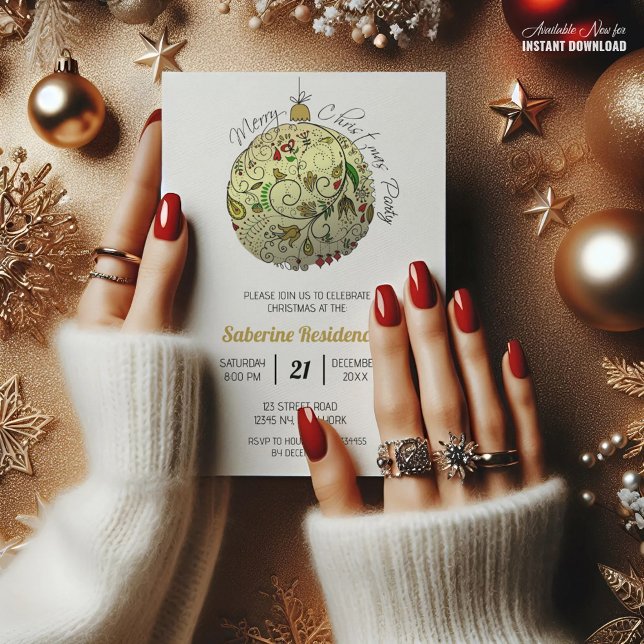 Modern Elegant Gold Christmas Doodle Ornament  Invitation (Creator Uploaded)