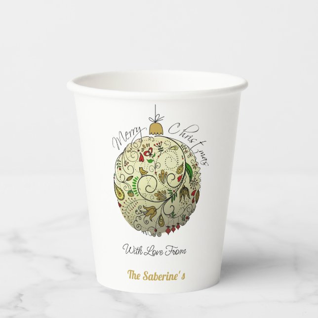 Modern Elegant Gold Christmas Doodle Ornament  Paper Cups (Front)