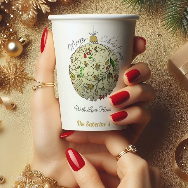 Modern Elegant Gold Christmas Doodle Ornament  Paper Cups (Creator Uploaded)