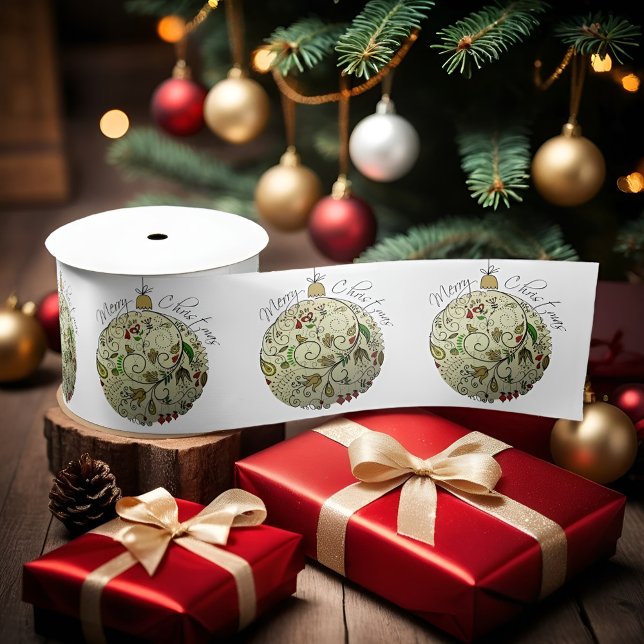 Modern Elegant Gold Christmas Doodle Ornament  Satin Ribbon (Creator Uploaded)