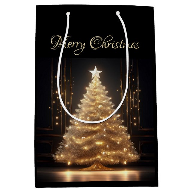 Modern Elegant Gold Christmas Tree Medium Gift Bag (Front)