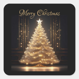 Modern Elegant Gold Christmas Tree Square Sticker