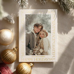 Modern Elegant Gold Christmas Words Photo Foil Holiday Card