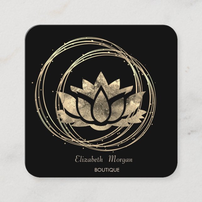 Modern Elegant Gold Circles Gold Lotus  Square Business Card (Front)