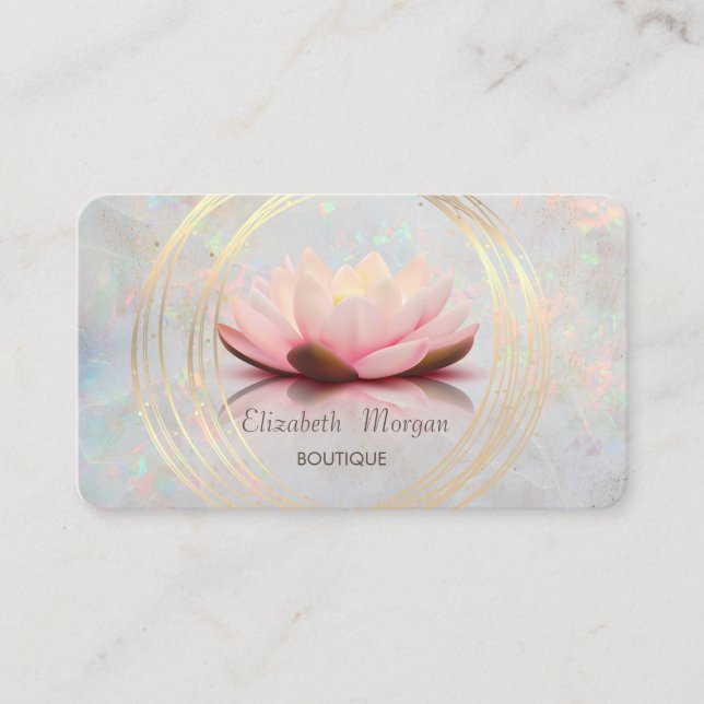 Modern Elegant Gold Circles Lotus Holographic Opal Business Card (Front)