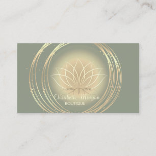 Modern Elegant Gold Circles Lotus Sage Green Business Card