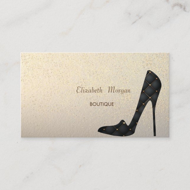 Modern Elegant Gold Confetti, High Heels Business Card (Front)