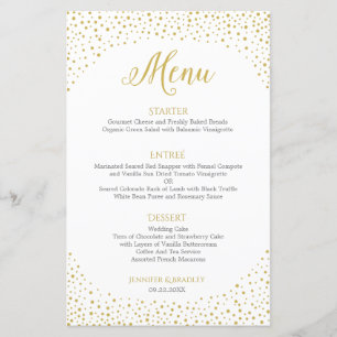Modern Elegant Gold Confetti Wedding Dinner Menu