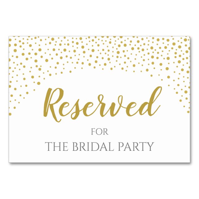 Modern Elegant Gold Confetti Wedding Reserved Table Number (Front)