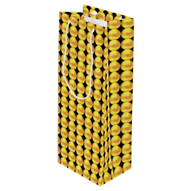 Modern Elegant Gold Dots on Black Wine Gift Bag (Front Angled)