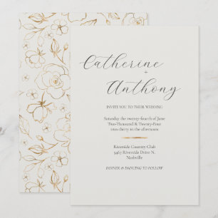 Modern Elegant Gold Floral Minimalist Wedding Invitation