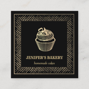 Modern elegant gold foil cupcake homemade bakery square business card