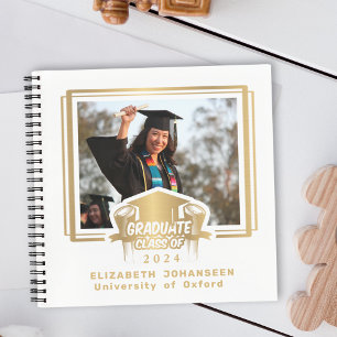 Modern Elegant Gold Foil Photo Graduation Guest Notebook