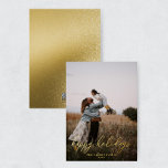 Modern Elegant Gold Foil Photo Happy Holidays Card<br><div class="desc">Modern, vertical holiday card features a minimalist design, script font, and real silver foil. Personalize with your names and year with the easy to edit template featuring a simple, minimalist font. Replace the photo on the front with your own. The back is a picture of shimmering gold (not real gold...</div>