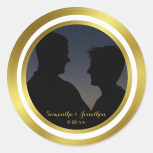 Modern Elegant Gold Foil Photo Wedding Engagement Classic Round Sticker