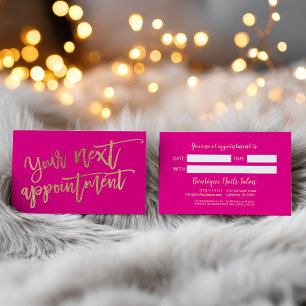 Modern elegant gold foil script Neon Pink Appointment Card