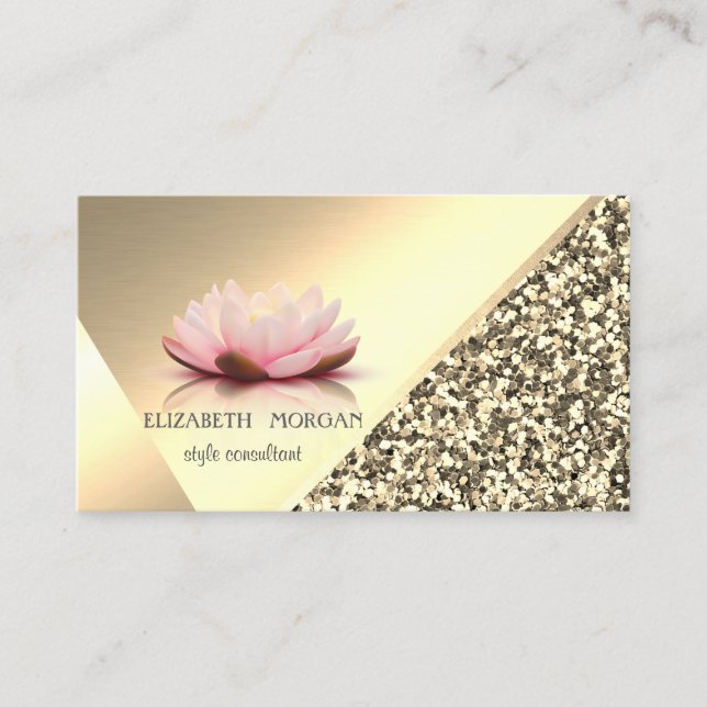 Modern Elegant Gold  Glitter, Geometric,Lotus Business Card (Front)