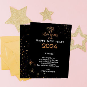 Modern & Elegant Gold Glitter Let's Toast Holiday Card