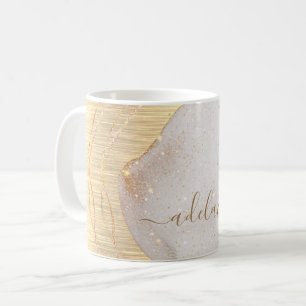 Modern Elegant Gold Glitter Monogram Script Name Coffee Mug