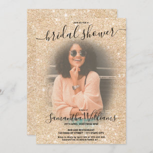 Modern elegant gold glitter photo bridal shower invitation