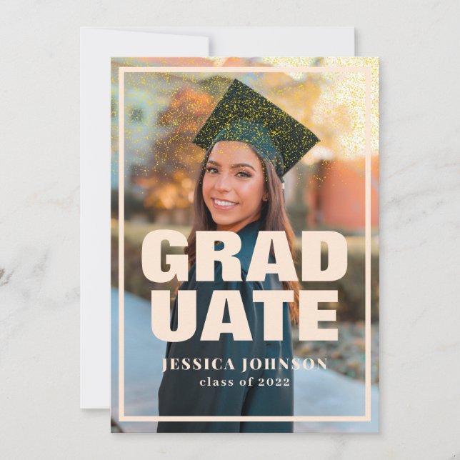 Modern Elegant Gold Glitter Photo Graduation Invitation (Front)