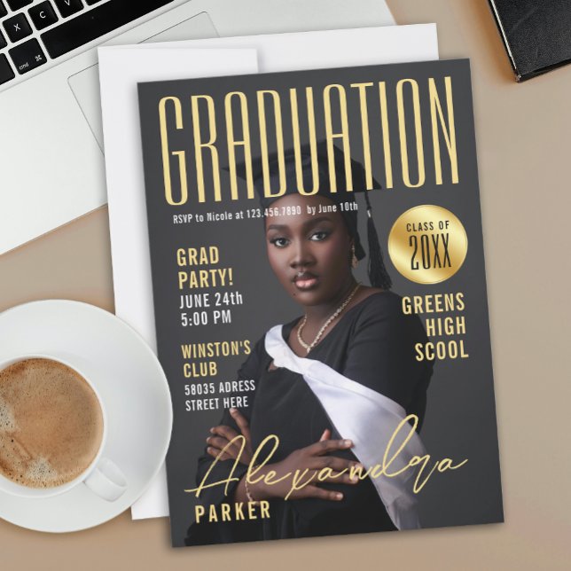 Modern Elegant Gold Graduation Class Of Photo Invitation (Creator Uploaded)