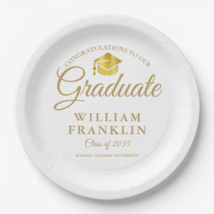 Modern Elegant Gold Graduation Party Paper Plate