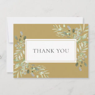 Modern Elegant Gold Greenery Foliage Thank You Card