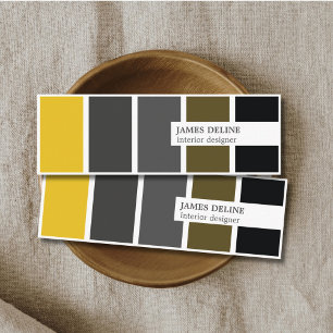 Modern Elegant Gold Grey Black Interior Designer Mini Business Card