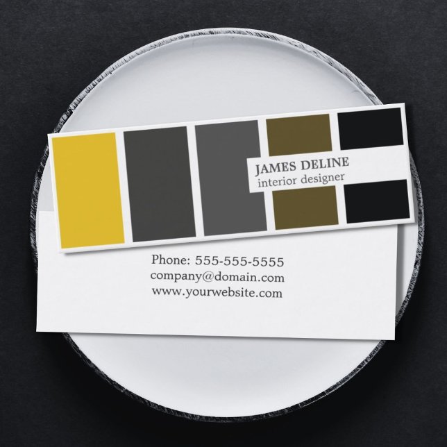 Modern Elegant Gold Grey Black Interior Designer Mini Business Card (Creator Uploaded)