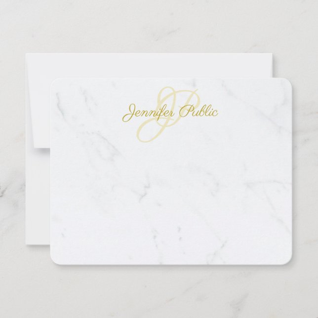 Modern Elegant Gold Handwritten Script Text Marble Card (Front)