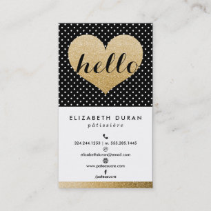 Modern Elegant Gold Hello Heart Black Dots Custom Business Card